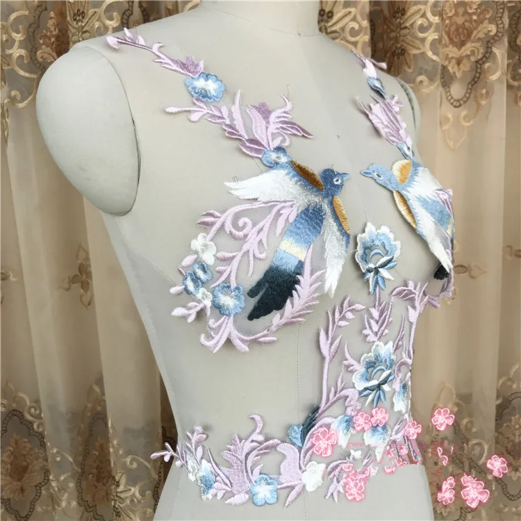 Набор из 3 нашивок с вышитыми красными птицами и цветами аппликация для шитья на