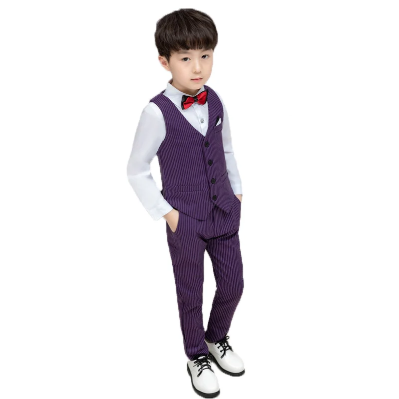 Kids Stripe Wedding Suit Brand Flower Boys Formal Tuxedos School Summer Clothing Set Birthday Dance Prom Dress Costume |