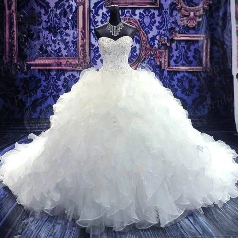 Роскошный Горный Хрусталь Корсет Бальное платье Свадебные Платья Real Photo Бисера