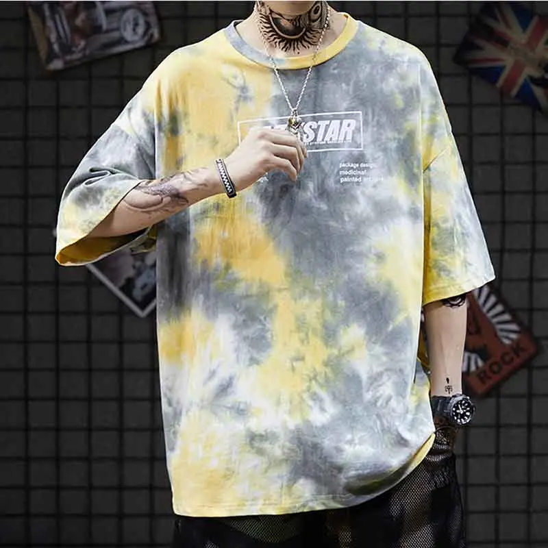Синий Tie Dye футболка мужская с принтом винтажная психоделическая Ослепительная футболка большого размера хип хоп Уличная Rap Rock Harajuku Ulzzang мужские футболки - Цвет: Синий