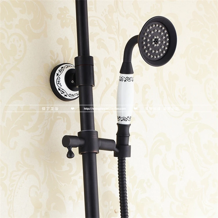 

Bathroom Black Oil Paint Solid Brass Bathtub Shower Set Wall Mounted 8" Rainfall Shower Mixer Tap Faucet 3-functions Mixer Valve