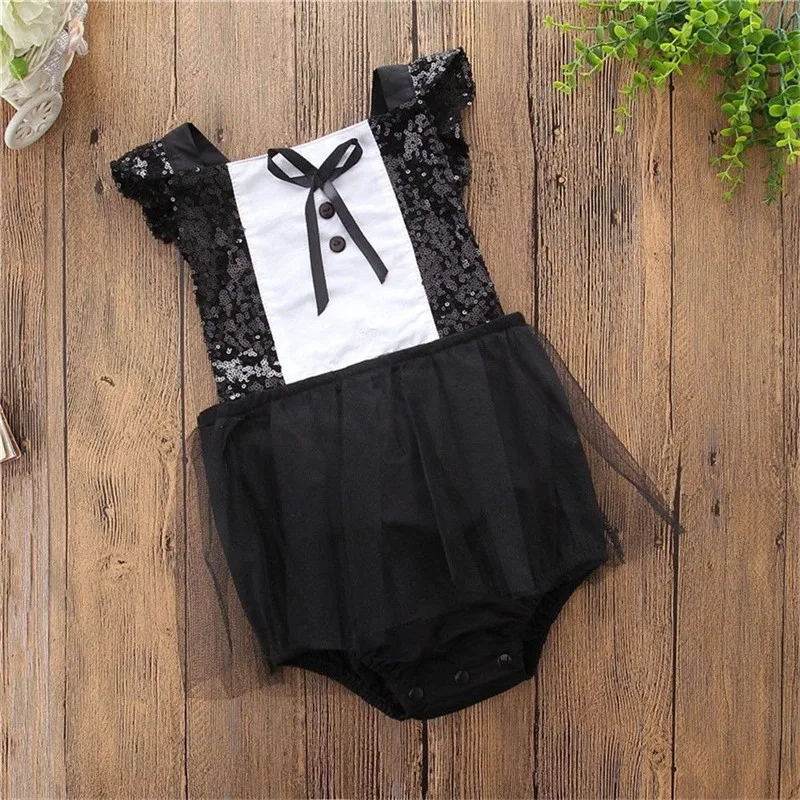 2018 Kids Baby Girls Bow Lace Sequins Princess Rompers Sleeveless Summer Backless Bandage Clothing One-Pieces |