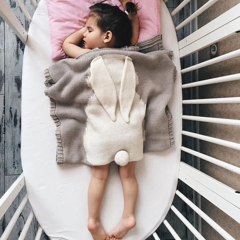 Детское Хлопковое одеяло Пеленальное мягкое с большими кроличьими ушками для