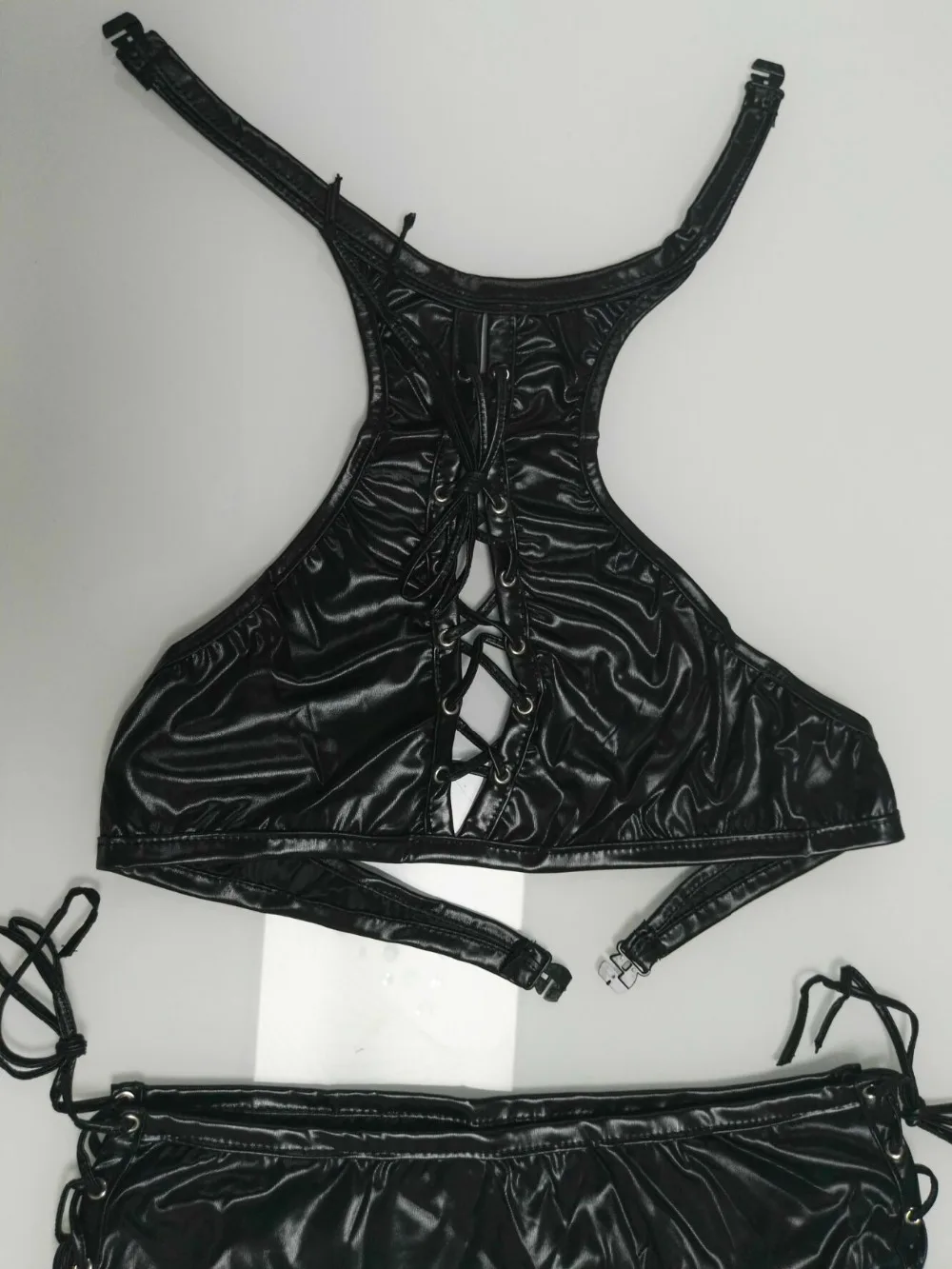 Сексуальное нижнее белье черное виниловое платье Babydoll Ночная одежда для сна один