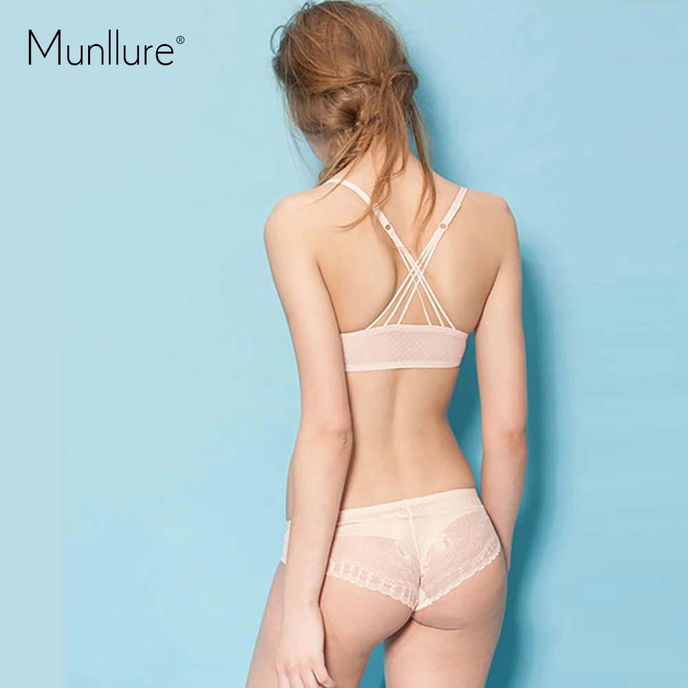 Удобный хлопковый кружевной комплект Munllure с бюстгальтером пуш ап нижнее белье