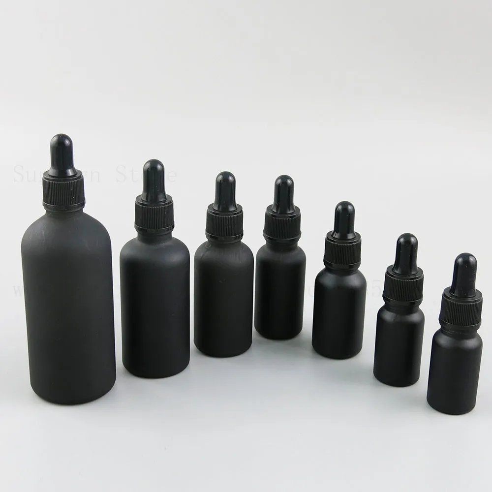 15pcs Matte Black Dropper Bottle Portable Aromatherapy Essential Oil Bottle with Glass Eye Dropper 5ml 10 15 20 30 50 100 ml