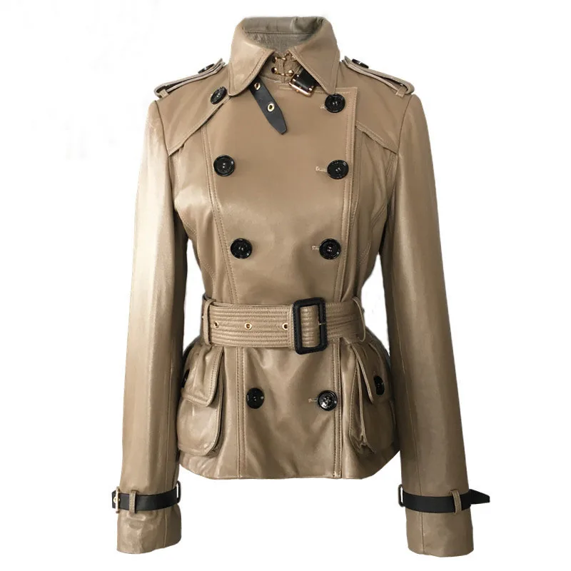 

YUKOU Woman Coats Fashion Sheepskin Leather Windbreaker Female Real Sheepskin LeatherJackets Waistband Decoration Best Sellers