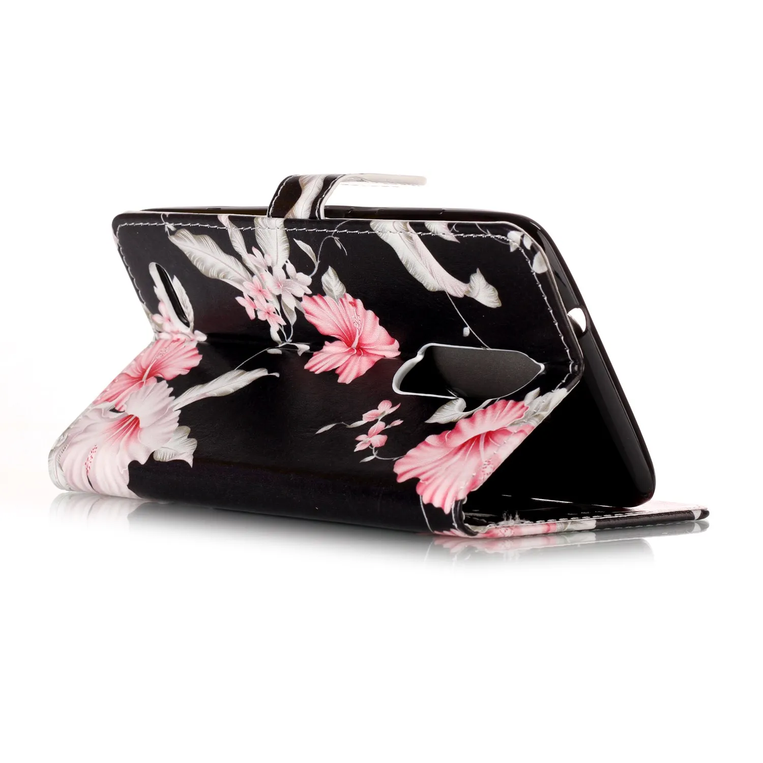 Flowers are printed in black Genuine leather magnet turnover card PU case for ZTE | Мобильные телефоны и аксессуары