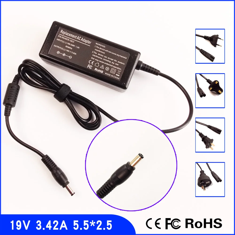 

19V 3.42A Laptop Ac Adapter Power Charger + Cord for Toshiba Satellite U405 U305 U300 U205 U200 U505-S2950 3005-S307