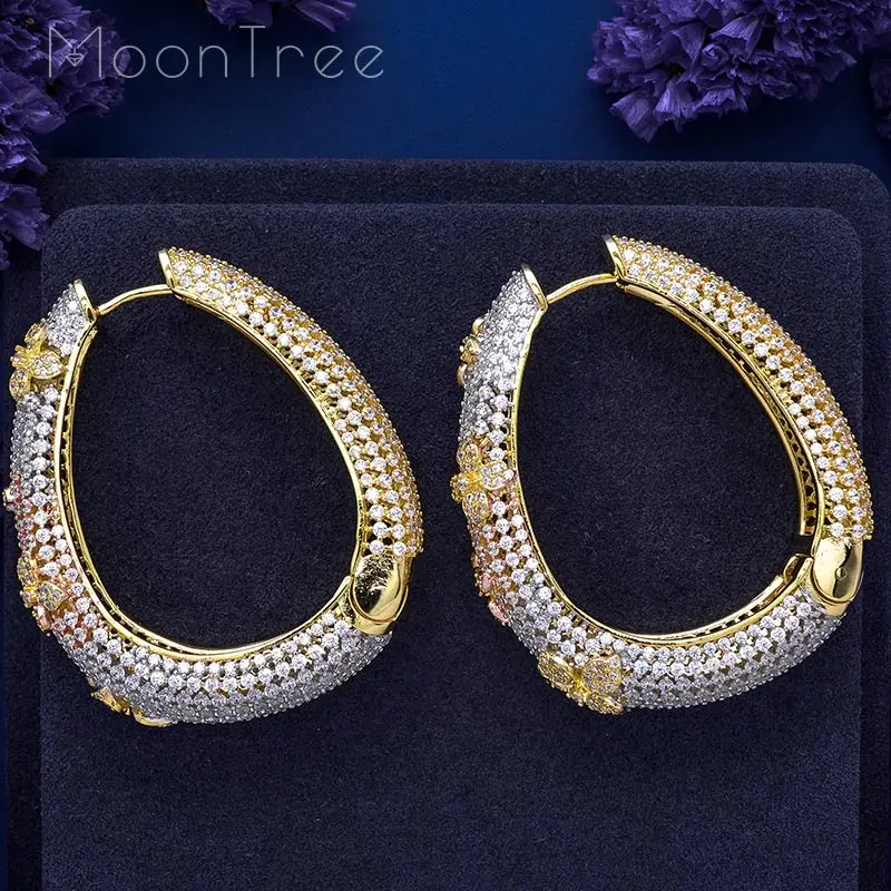 Серьги MoonTree роскошные медные серьги с цветами в три тона кубическим цирконием Max