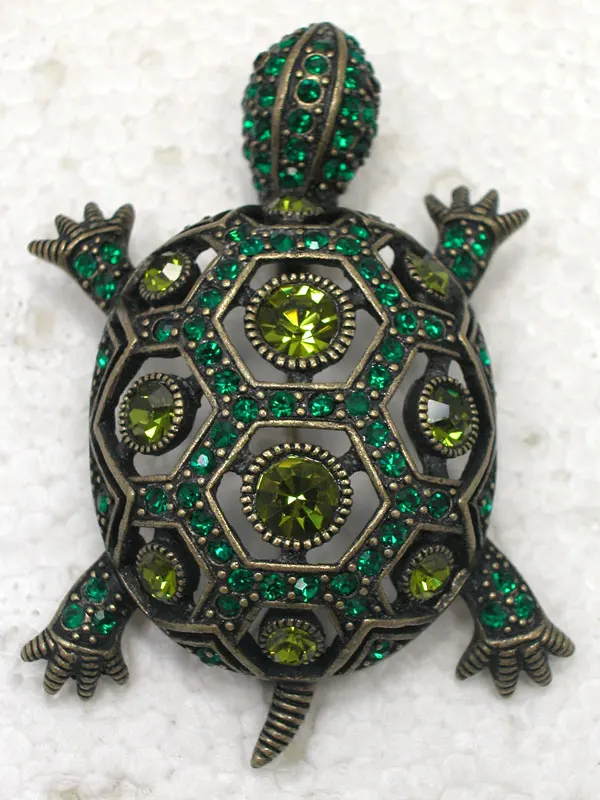 Green Rhinestone Turtle Pin Brooches C2026 M4