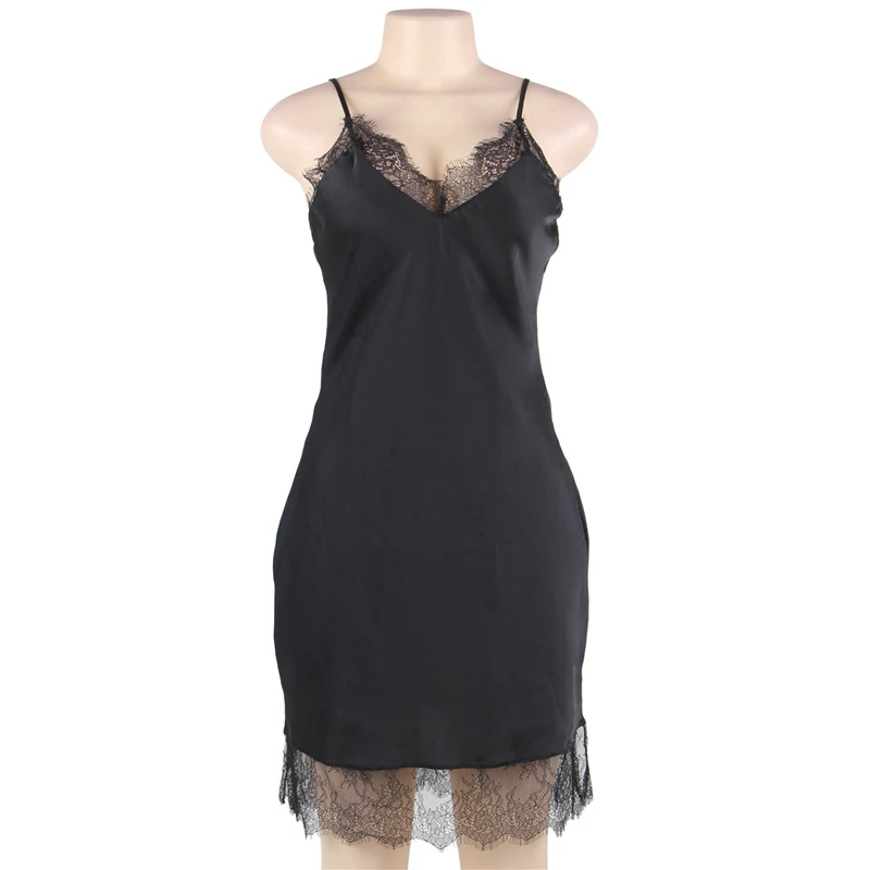 Black Nightdress Шелковая атласная сексуальная ночная рубашка летние туфли с ремешками V образным вырезом Roupas Femininas размера плюс новое поступление дамское нижнее белье Ночная одежда RW80772 - Цвет: Black Nightdress