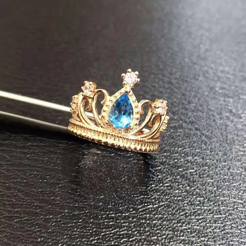 Qi Xuan_Blue Stone Fashion Crown Jewelry Sets_Finger Rings_Rose Gold Color sets_производитель прямых продаж |