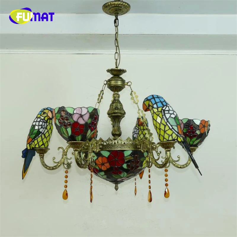 FUMAT люстры Tiffany светодиодный витраж Parrot E27 Hanglamp цветок орхидеи роскошный подвесной светильник Лофт Декор лампа