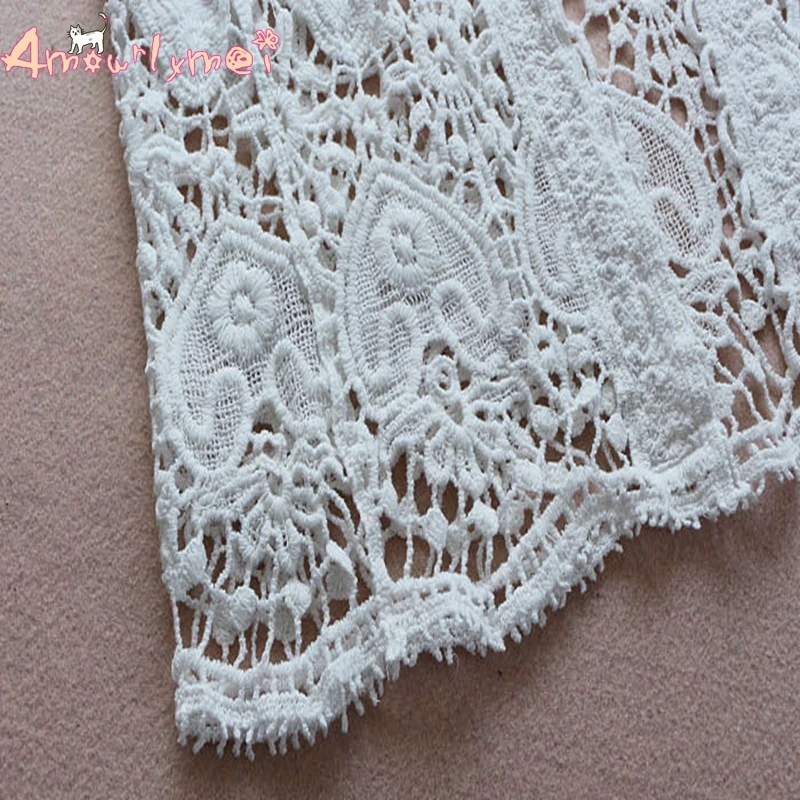 Amourlymei 2018 летние новые женские однотонные повседневные свободные кружевные