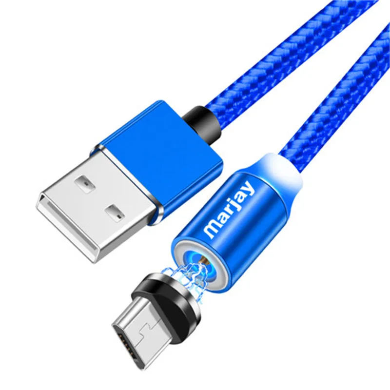 Marjay Магнитный USB кабель Micro usb type C для iPhone кабель 1 м 2 м Быстрая зарядка USB-C type-C Магнитный кабель для зарядки телефона кабель - Цвет: Blue for Micro usb