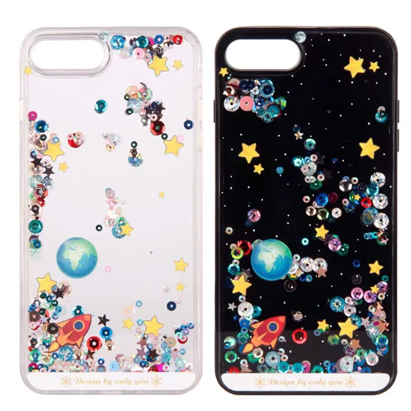 New Sequin Liquid Soft Edge Case Quicksand Phone For iPhone 6 6s 7 8 Plus X XS XR XSMAX Dark Transparent Back Cover |