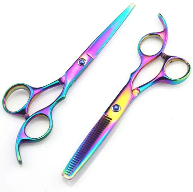 

New 5.5 inch & 6 inch Rainbow color 440C cutting & thinning hair scissors set barber shears hairdressing scissors Free shipping