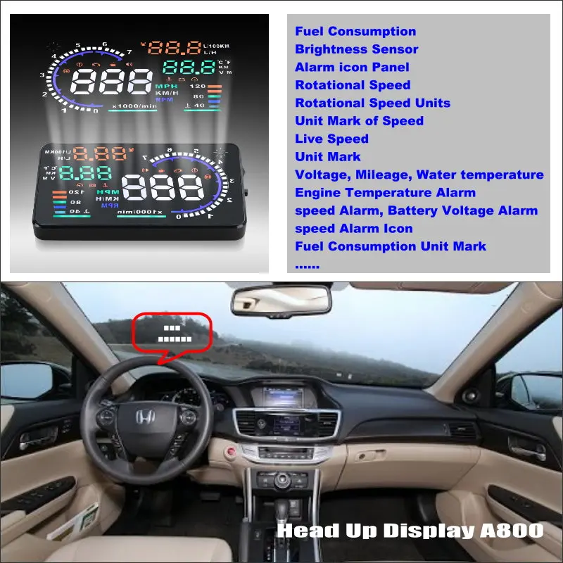 Car HUD Head Up Display For Honda Accord Inspire Spirior Auto Accessories Alarm System Plug And Play Safe Driving Screen