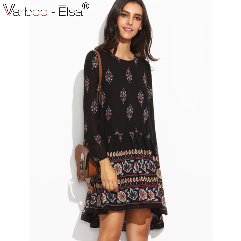 VARBOO_ELSA2017 Мода Чешский Лето Dress Печати Пляж Старинные Сексуальная drwss Женский Vestidos