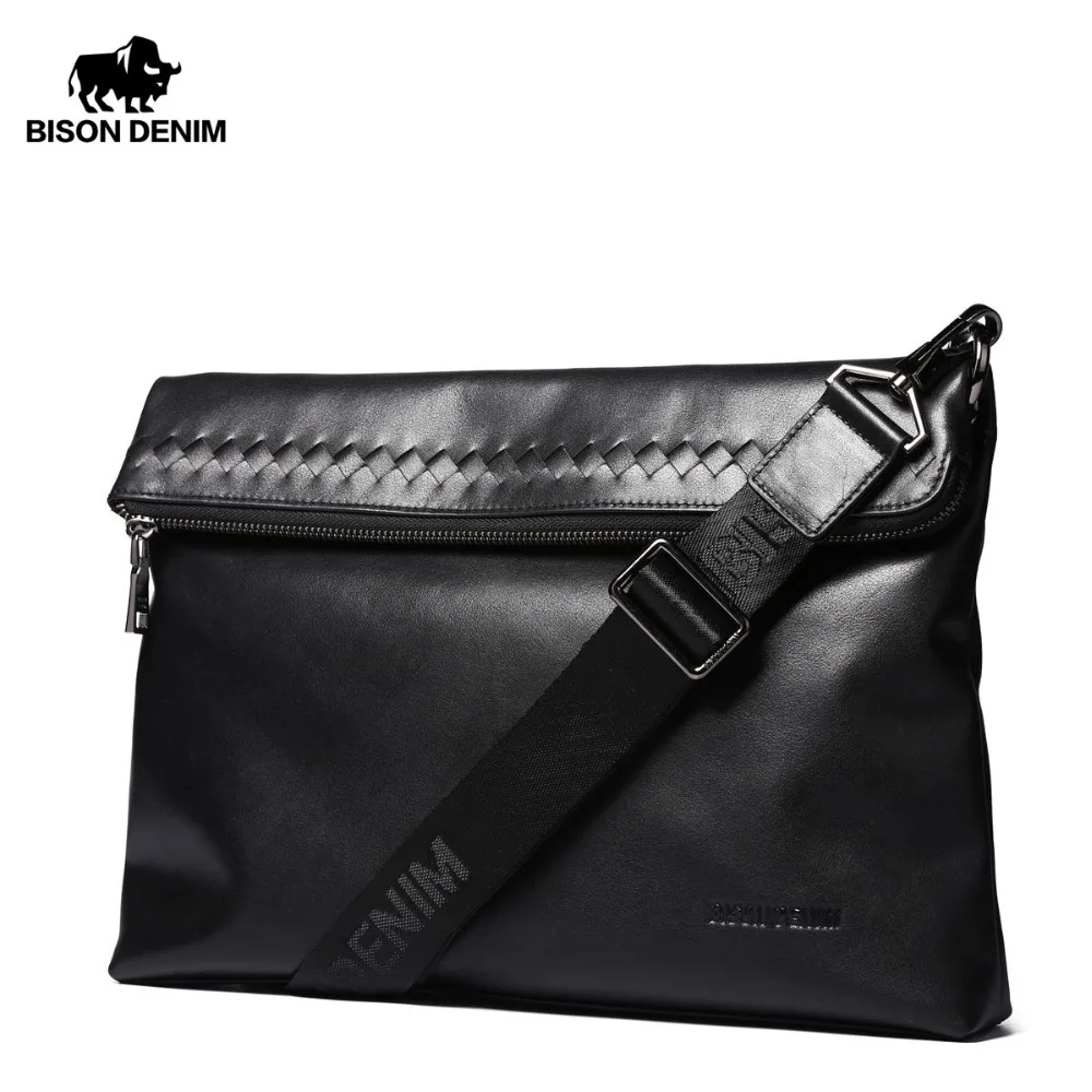 Бренд BISON DENIM мужская сумка из натуральной кожи повседневная мессенджер коровьей