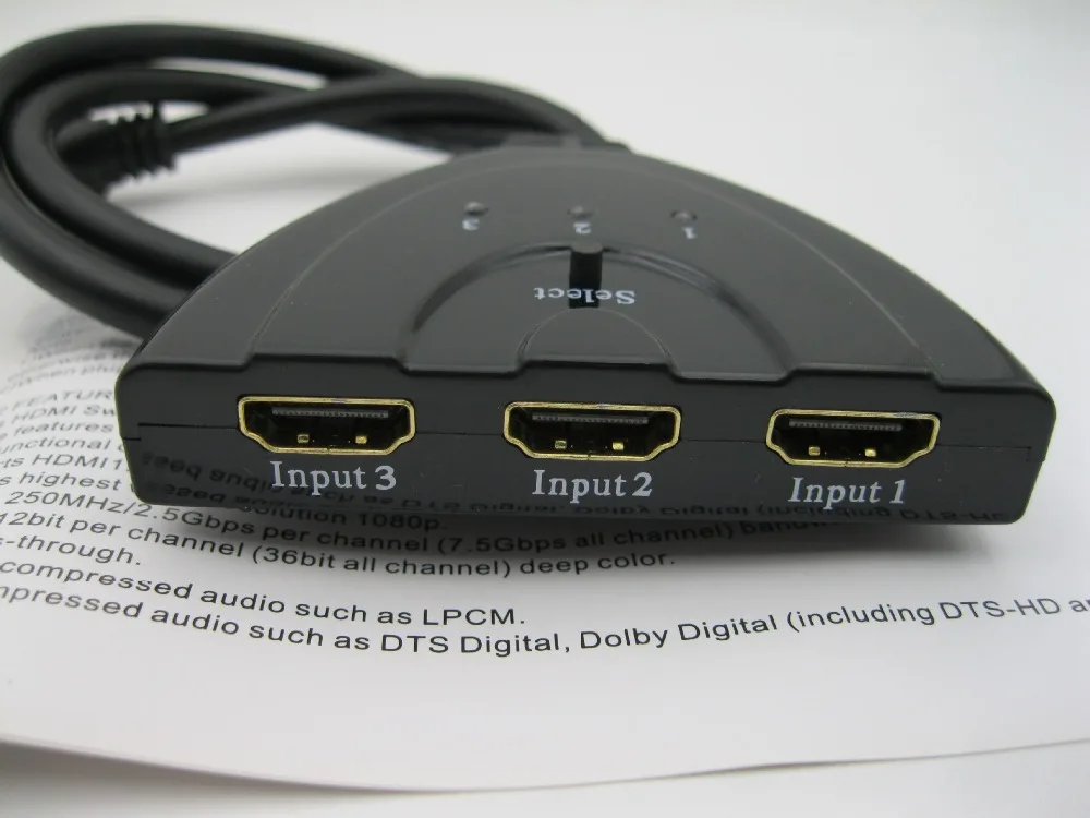 Mini 1080P HDMI-совместимый коммутатор штекер-гнездо 3x1 HDMI-совместимый коммутатор 3 входа 1 выход разделитель порта для ПК ТВ DVD плеера