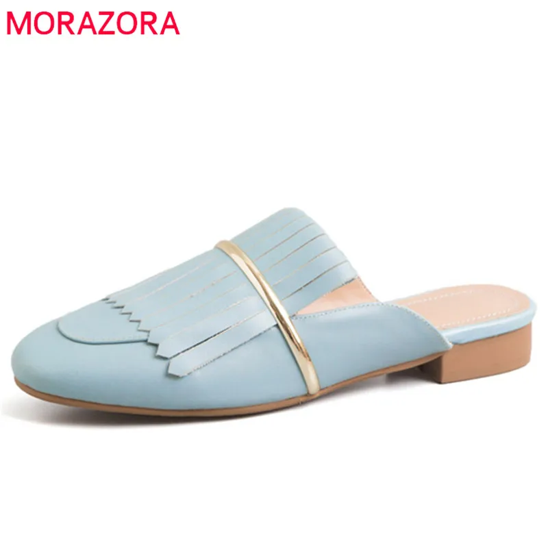 MORAZORA/2019 г. Высокое качество коровья кожа обувь женские тапочки круглый носок