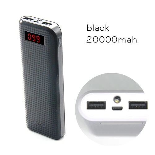 black 20000mah Remax Proda универсальный внешний аккумулятор 30000 мАч 20000 мАч Зарядное устройство двойной USB светодиодный светильник портативный ЖК-аккумулятор внешний для mi 6s 7 - Цвет: black 20000mah