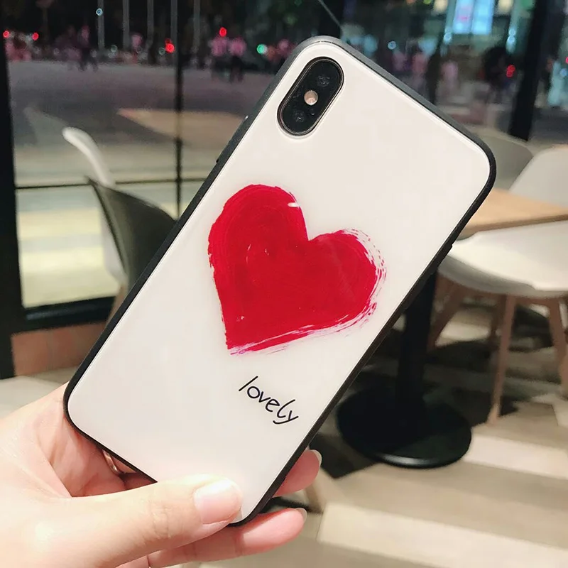 Роскошный красный сердце закаленное Стекло Зеркало чехол для iPhone 6 S 7 8 плюс