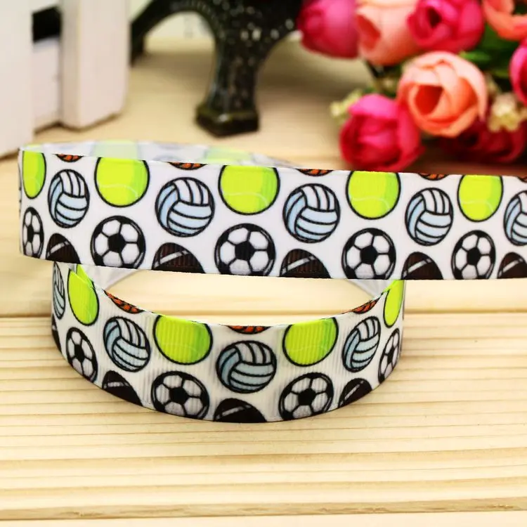 

7/8'' Free shipping sport ball printed grosgrain ribbon hair bow headwear party decoration wholesale OEM 22mm H5262
