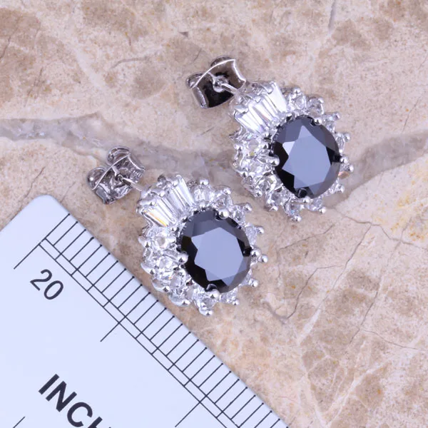 Ценный черный кубический цирконий Белый CZ Посеребренные Ювелирные наборы серьги