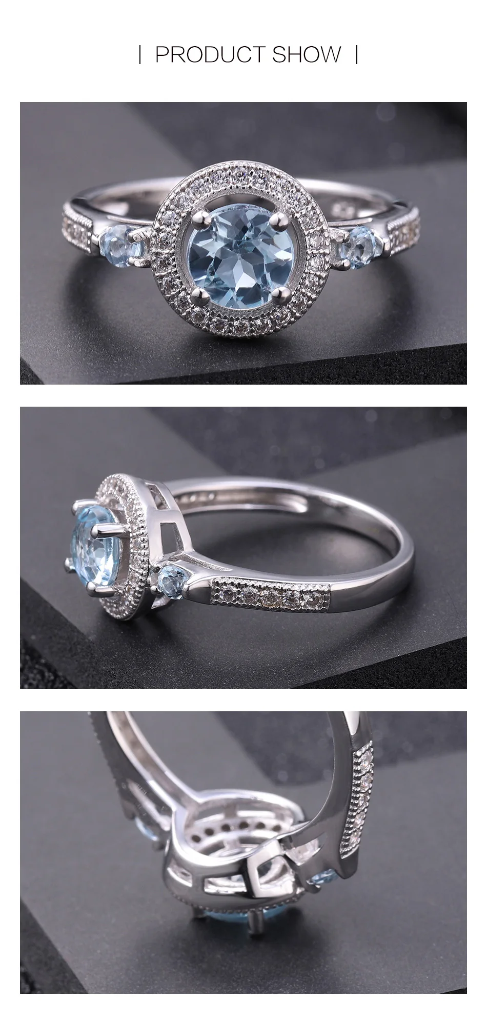 GEM'S BALLET 925 пробы серебряные обручальные кольца для женщин 1.05Ct натуральный круглый Небесно голубой топаз драгоценный камень кольцо хорошее ювелирное изделие