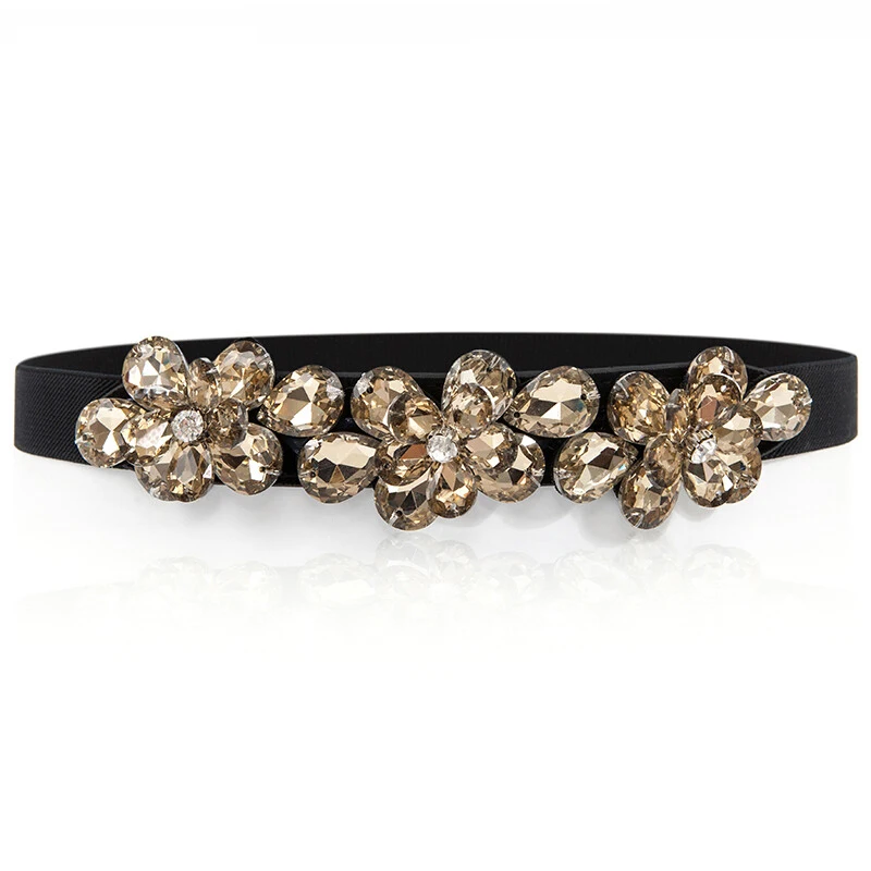 

Fashion Women Belt Luxury Rhinestone Design Stretch Waist Dress Belts Skinny Elastic Straps Ceinture Cinturones Mujer Dp98