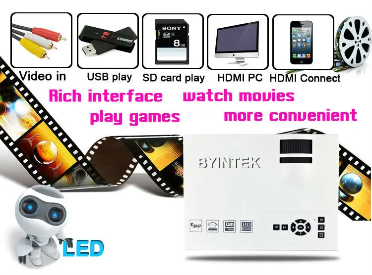 Byintek BT400 дешевые цифровые uC40 HD 1080 P Портативный HDMI USB Домашний Театр Пико ЖК-дисплей