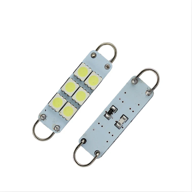 100 шт яркий белый 44 мм 5050 6 SMD жесткая петля Светодиодная лампа автомобильная на
