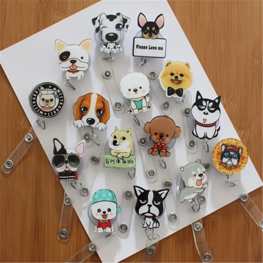 1pc Cute Cartoon Dog Retractable Nurse Badge Reel Students Id Card Holder Pull Key ID School Supplies | Канцтовары для офиса и