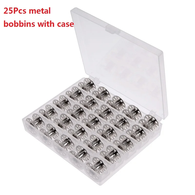 20Pcs with case 25 шт. прозрачный пустой катушки Шпулька чехол 25 сетки бобины чехол для хранения Коробка для Brother Janome Singer запчасти швейной машины - Цвет: 20Pcs with case
