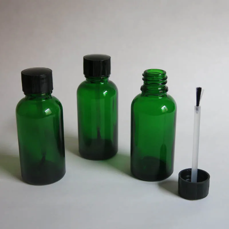 wholesale 30ml Green Glass Brush Bottle, 30ml Green Glass Bottle, Green Essetial Oil Bottle Wholesale with Serum Brush