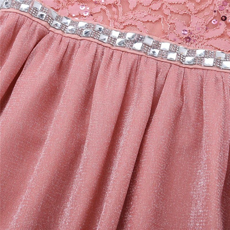6-14 Years Kids Girls Sleeveless Sequined Floral Lace Shiny Princess Tulle Dress for Birthday Party Summer Prom Clothes