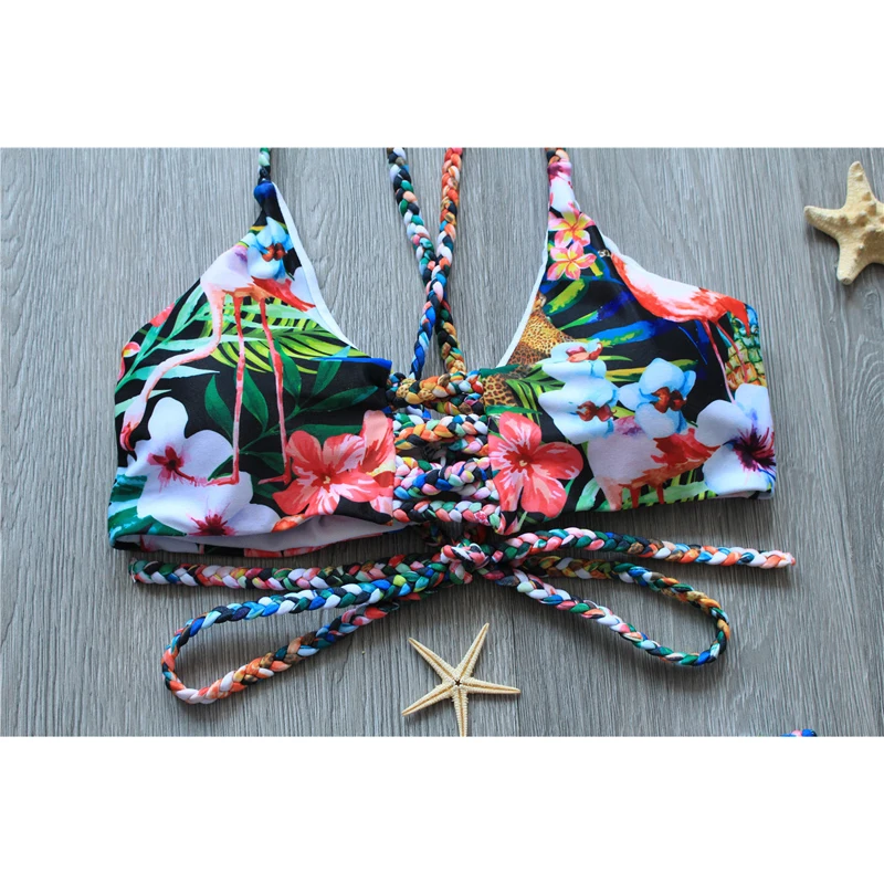 Bikini 2019 Swimwear Women Printing Bandge Swimsuit Sexy Push Up Set Low Waist Thong Beach bathing suit women biquini |