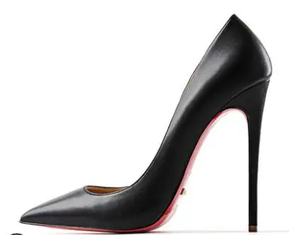 black nappa 12cm Туфли с красной подошвой; женские пикантные туфли-лодочки; туфли из натуральной кожи на высоком каблуке; свадебные туфли на тонком каблуке с красной подошвой и острым носком; вечерние туфли из органической кожи - Цвет: black nappa 12cm