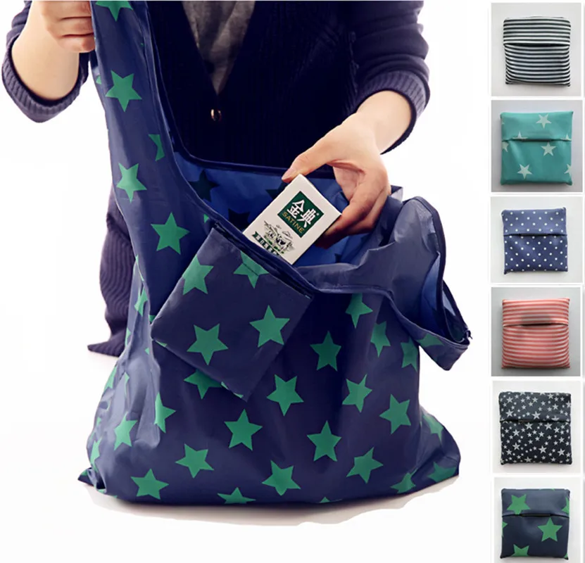 

6 style Convenient Large-capacity storage bag Fashion printing foldable green shopping bag Tote Folding pouch ECO handbag