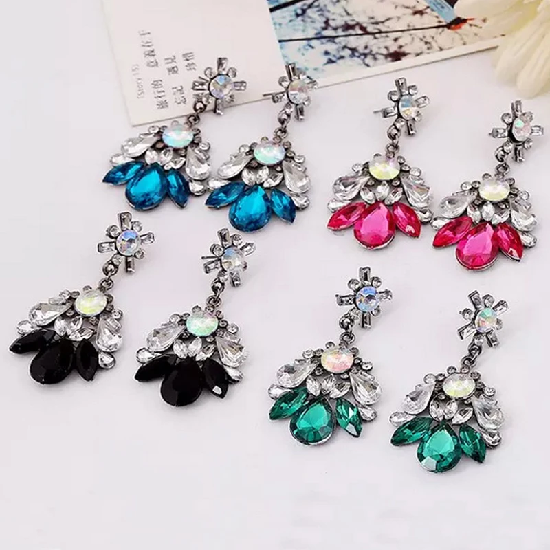 Fashion Personality Temperament Exaggerated Geometric Pattern Inlaid Imitate Oval Gemstone Long Earrings New Female Jewelry | Украшения и