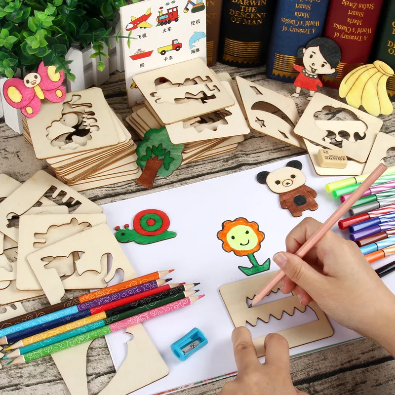 Набор детских игрушек для рисования с маркерами деревянная детская игрушка, доска для раскрашивания, детский творческий шаблон, игрушка дл...
