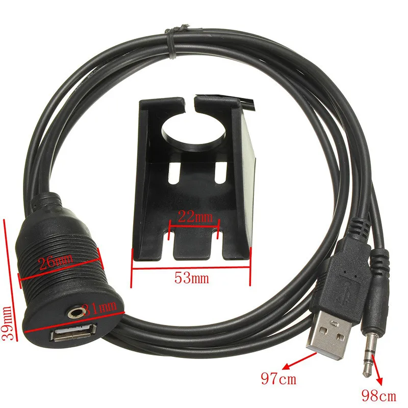 USB-кабель для крепления-1 м 3 фута USB и 5 мм Aux Удлинительное крепление смыв