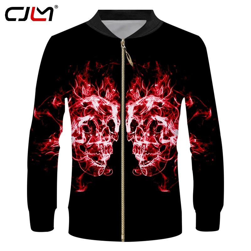 

CJLM Black Casual High Street Rock Man Zip Jacket Men's 3D Full Printed Coat New Flame Skulls Trend Hip Hop Zipper Sweatshirt