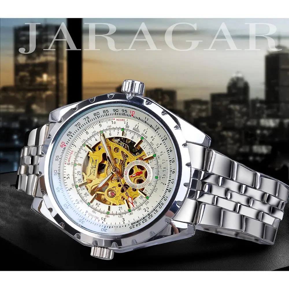 Jaragar Классические Автоматические Мужские часы Relojes Hombre серебряные со стальным