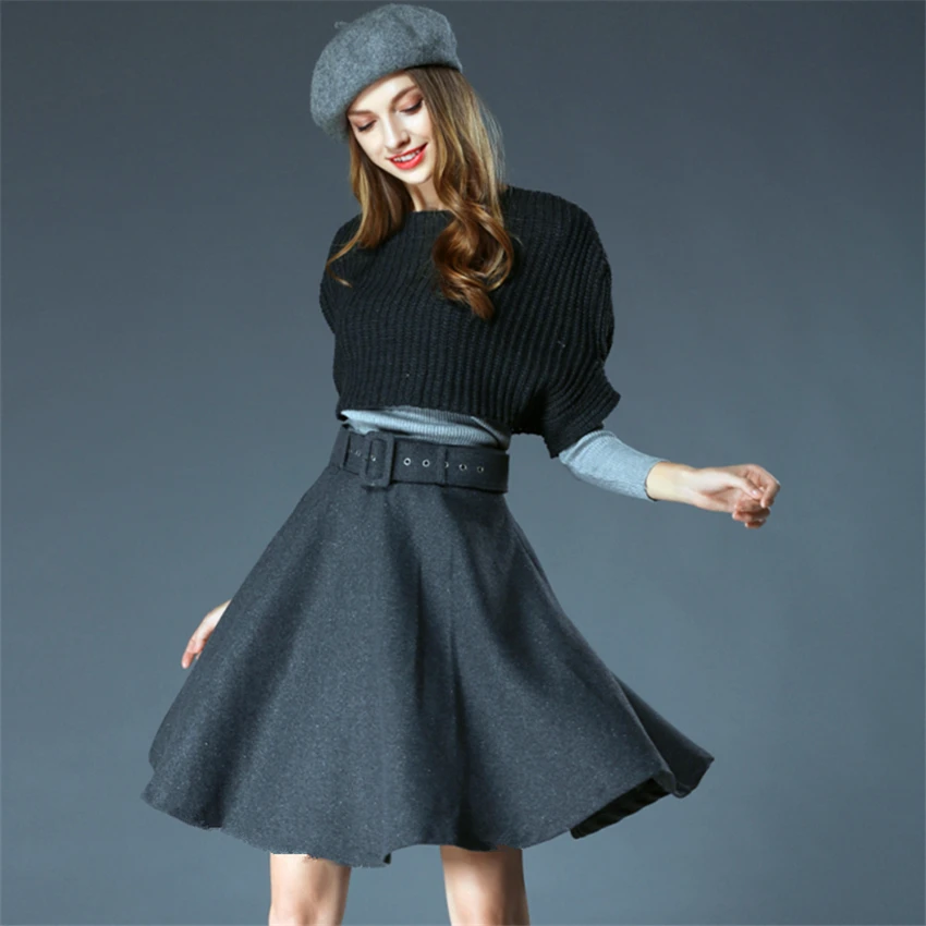 Новинка 2017 Осень и зима темперамент вязаный свитер шерстяной плащ юбка три 1