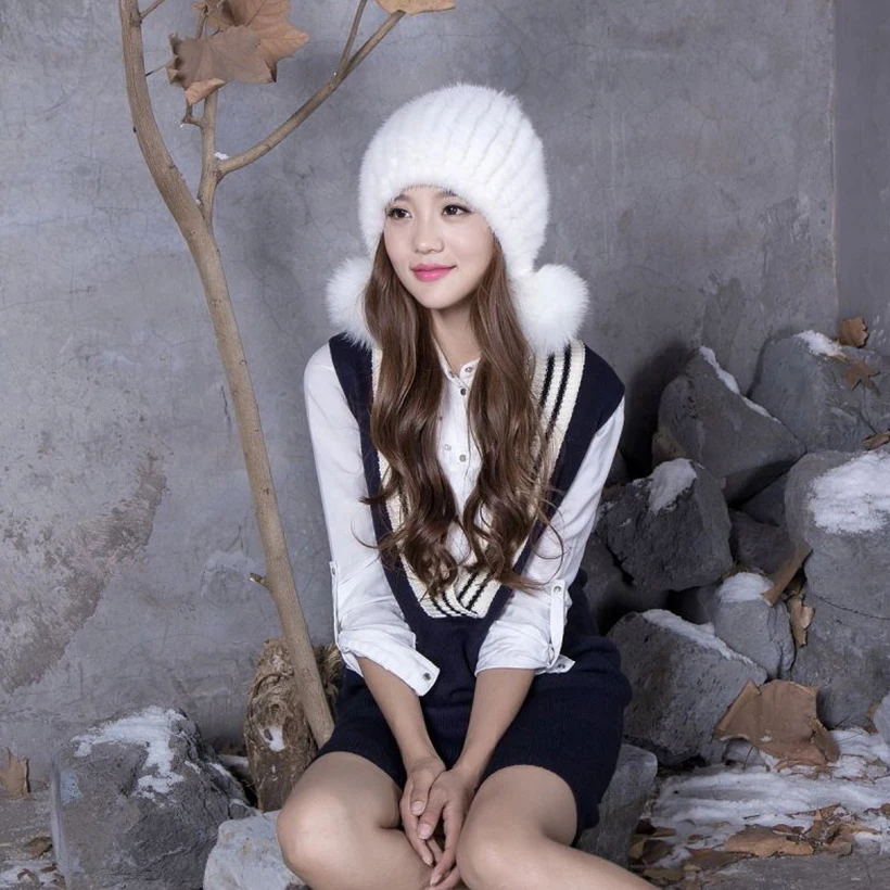 Россия норки Мех животных Шапки для Для женщин девушка зима теплая шапочка Кепки