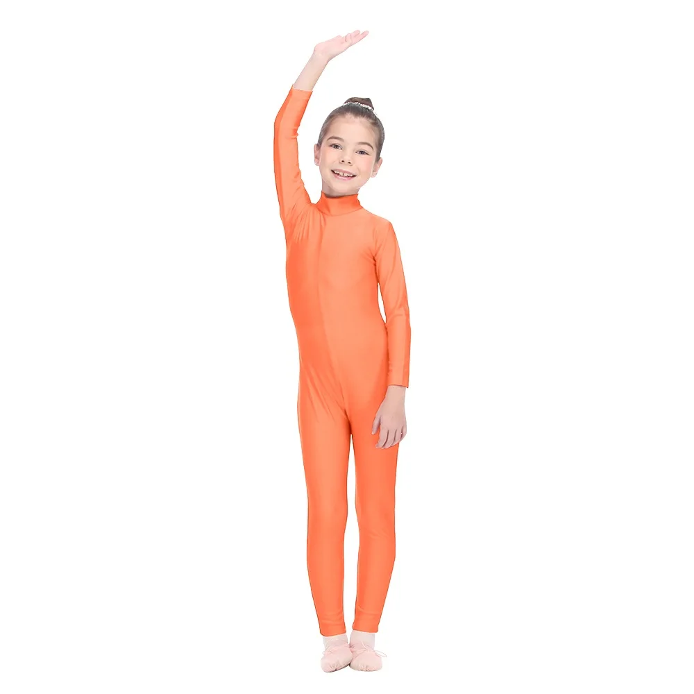 Orange Синий, зеленый, нейлон, лайкра, водолазка, длинный рукав, для танцев, женский комбинезон, для девочек, костюмы, длинное боди, гимнастика - Цвет: Orange